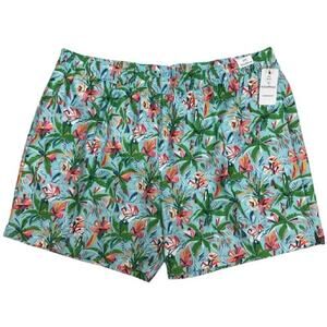 Caribbean Swim Trunks Shorts 4XB Blue Floral Tropical Mesh Lining 3 Pockets Coin